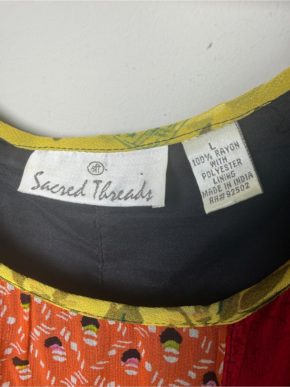 Sacred Threads Boho Hippie Patchwork Maxi Dress Sleeveless Rayon Multicolor Sz L - Picture 7 of 8